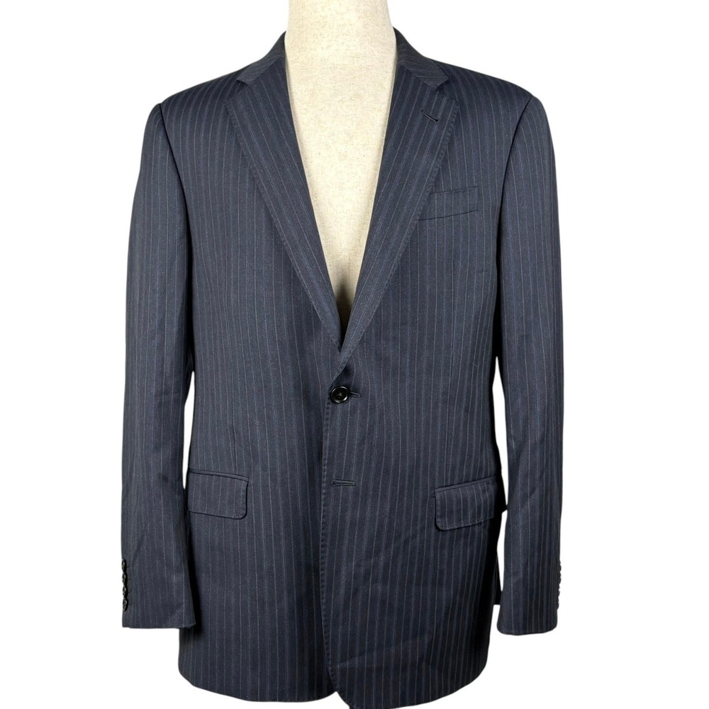 Armani Collezioni Giorgio Blazer Mens 42R Navy Blue Pinstripe Wool Jacket Italy